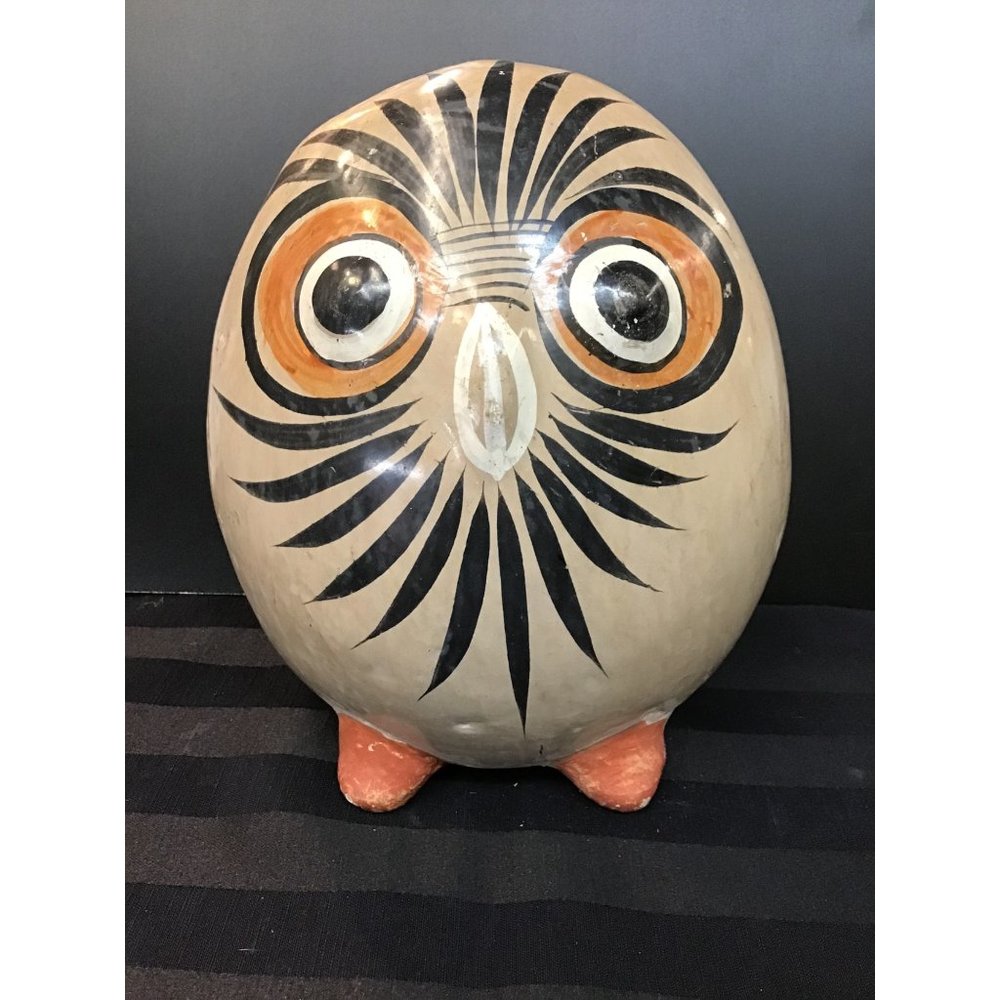 Rare 9" Vintage Tonola Owl Burnished Mexican Pottery Large